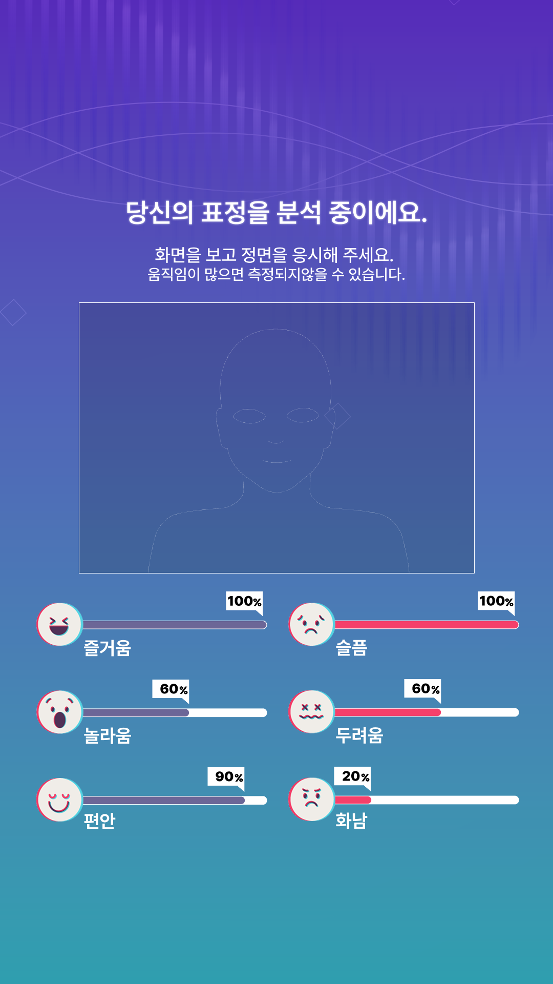 표정 분석 중 화면 (실시간 감정 게이지 애니메이션)